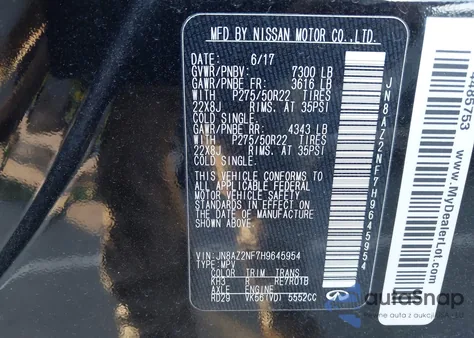 2017 Infiniti Qx80 Signature Edition from USA, damaged, VIN JN8AZ2NF7H9645954